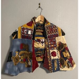 Teddy Bear Cropped Jacket Womens Small Novelty Print Bolero Open Front School